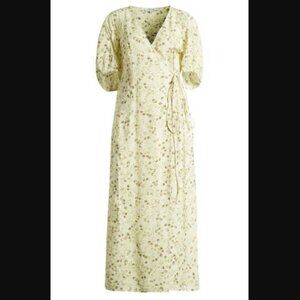 Madewell Floral Puff Sleeve V Neck Wrap Maxi Dress Green Sz. 10